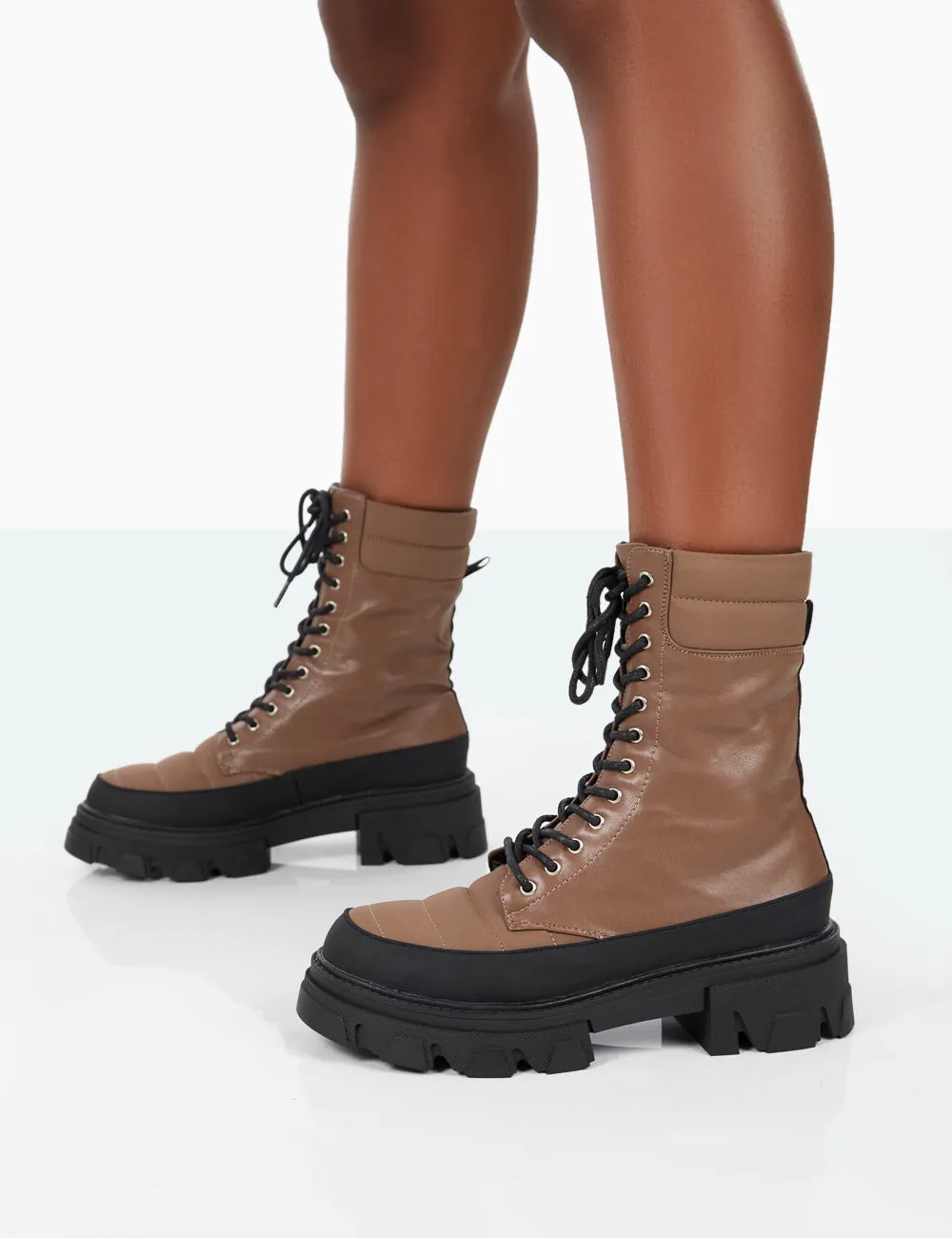 Refresh Mocha PU Nylon Lace Up Platform Chunky Sole Ankle Boots sold by Public Desire product image thumbnail 4