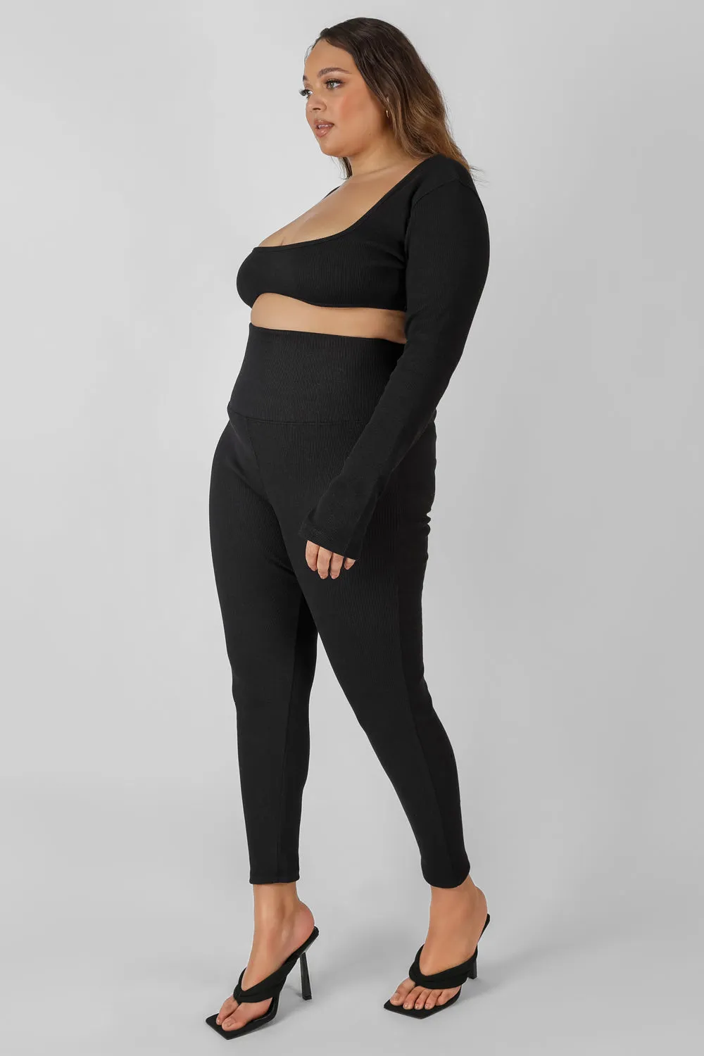 Curve Thick Waistband Ribbed Leggings Black sold by Public Desire product image thumbnail 2