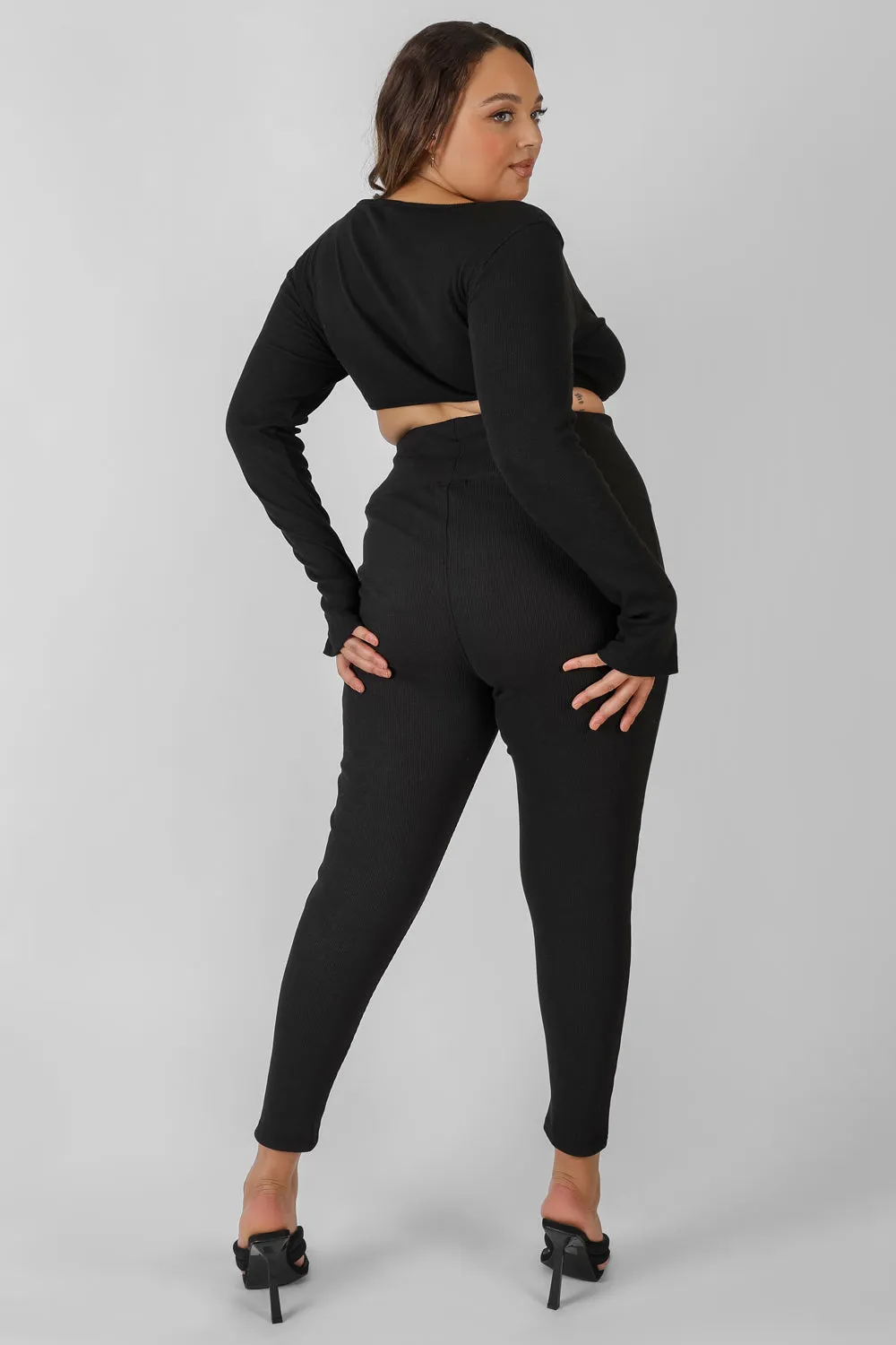 Curve Thick Waistband Ribbed Leggings Black sold by Public Desire product image thumbnail 3