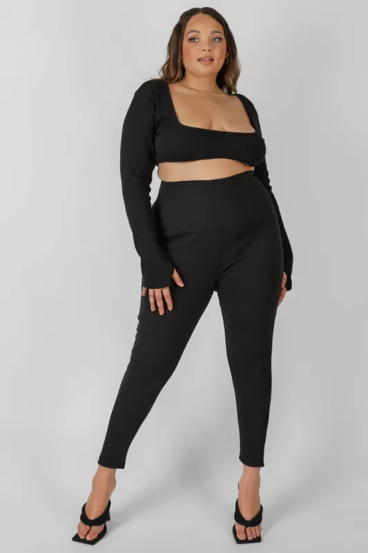 Curve Thick Waistband Ribbed Leggings Black sold by Public Desire