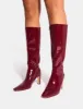 Pose Burgundy Patent Zip Knee High Slim Block Heeled Boots sold by Public Desire