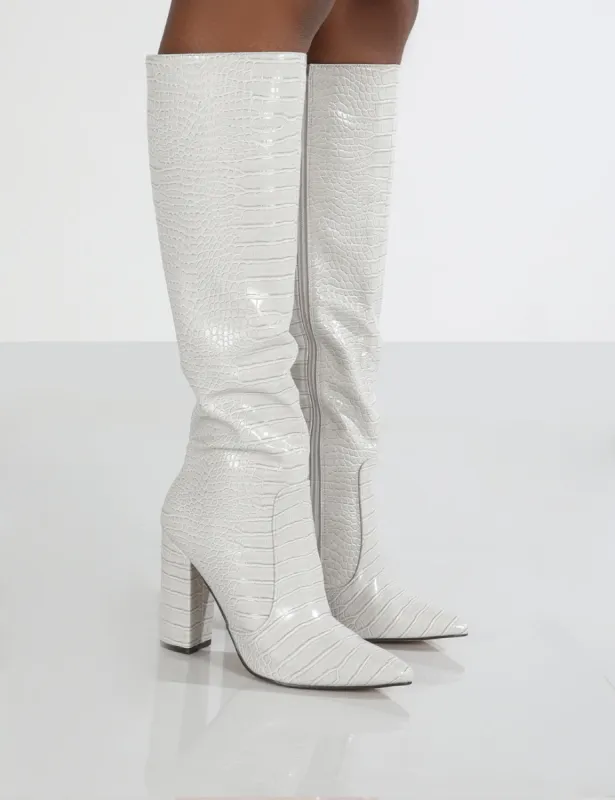 Scarlet Grey Croc Knee High Boots sold by Public Desire
