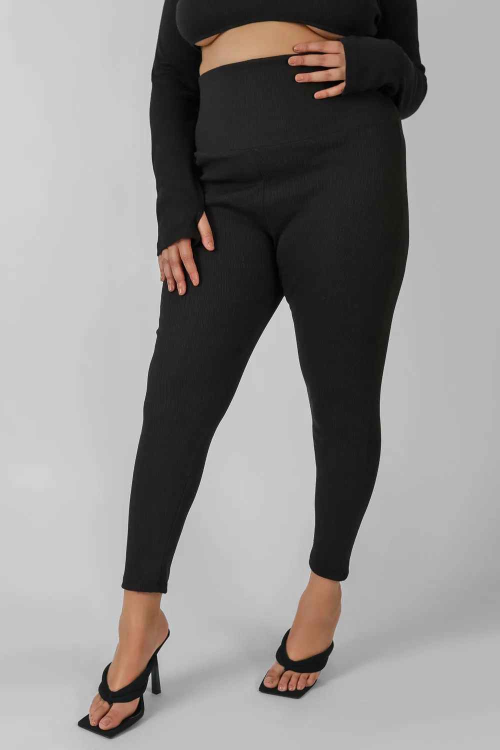 Curve Thick Waistband Ribbed Leggings Black sold by Public Desire product image thumbnail 4