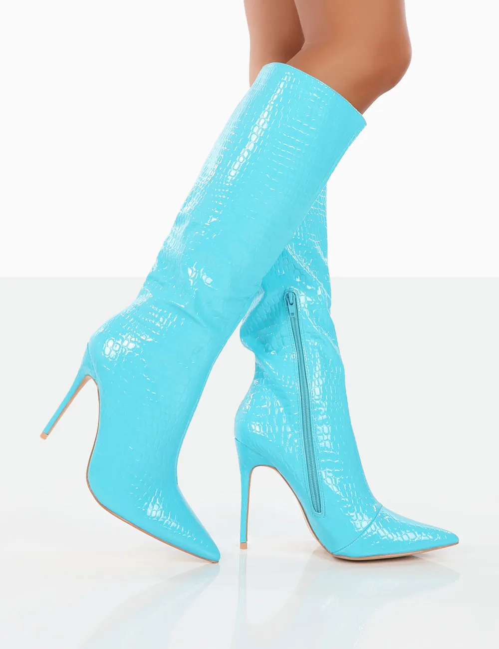 Horizon Wide Fit Blue Patent Knee High Boots sold by Public Desire product image thumbnail 3