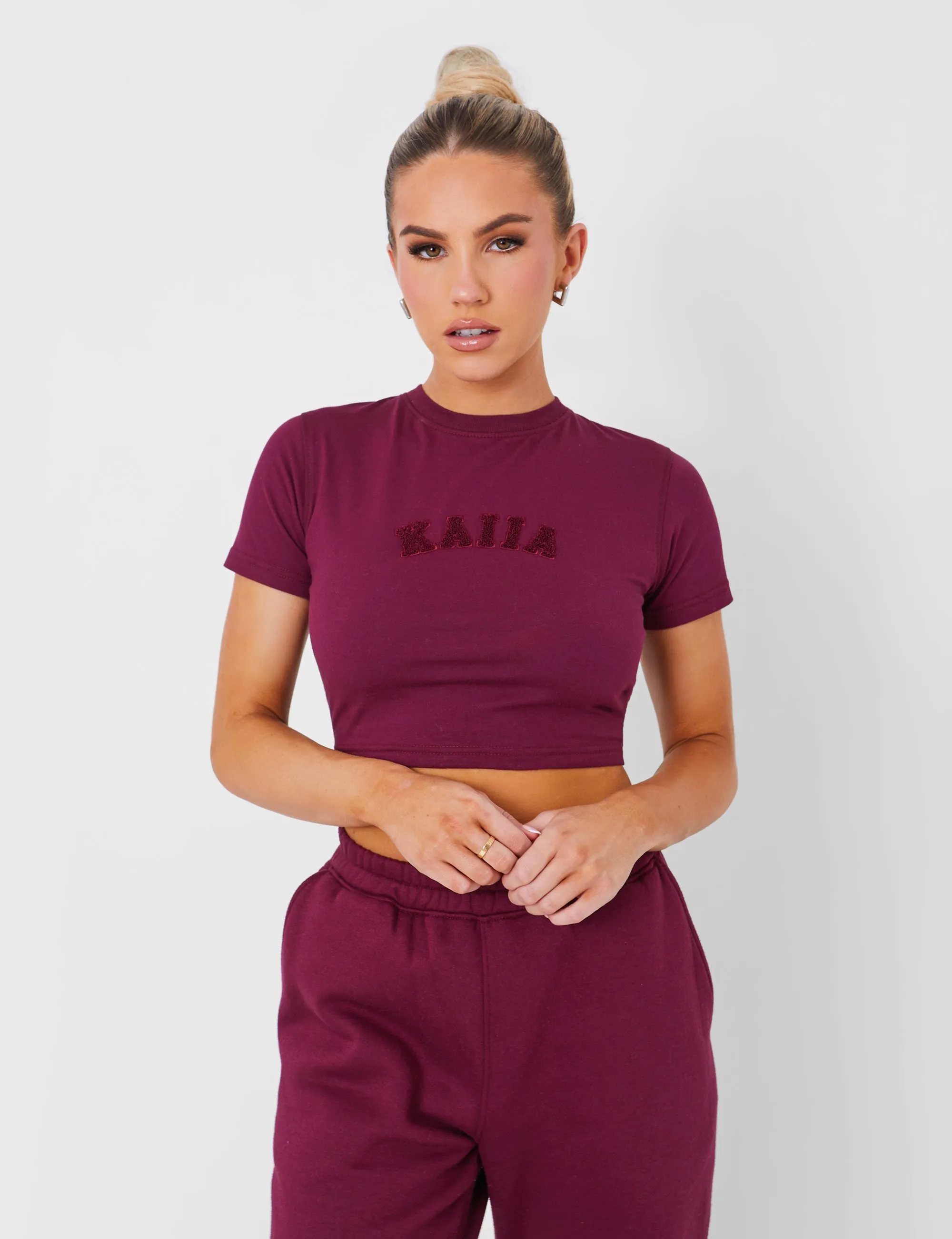 Kaiia Wide Leg Sweat Pants Deep Burgundy sold by Public Desire product image thumbnail 2