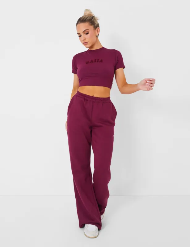 Kaiia Wide Leg Sweat Pants Deep Burgundy sold by Public Desire