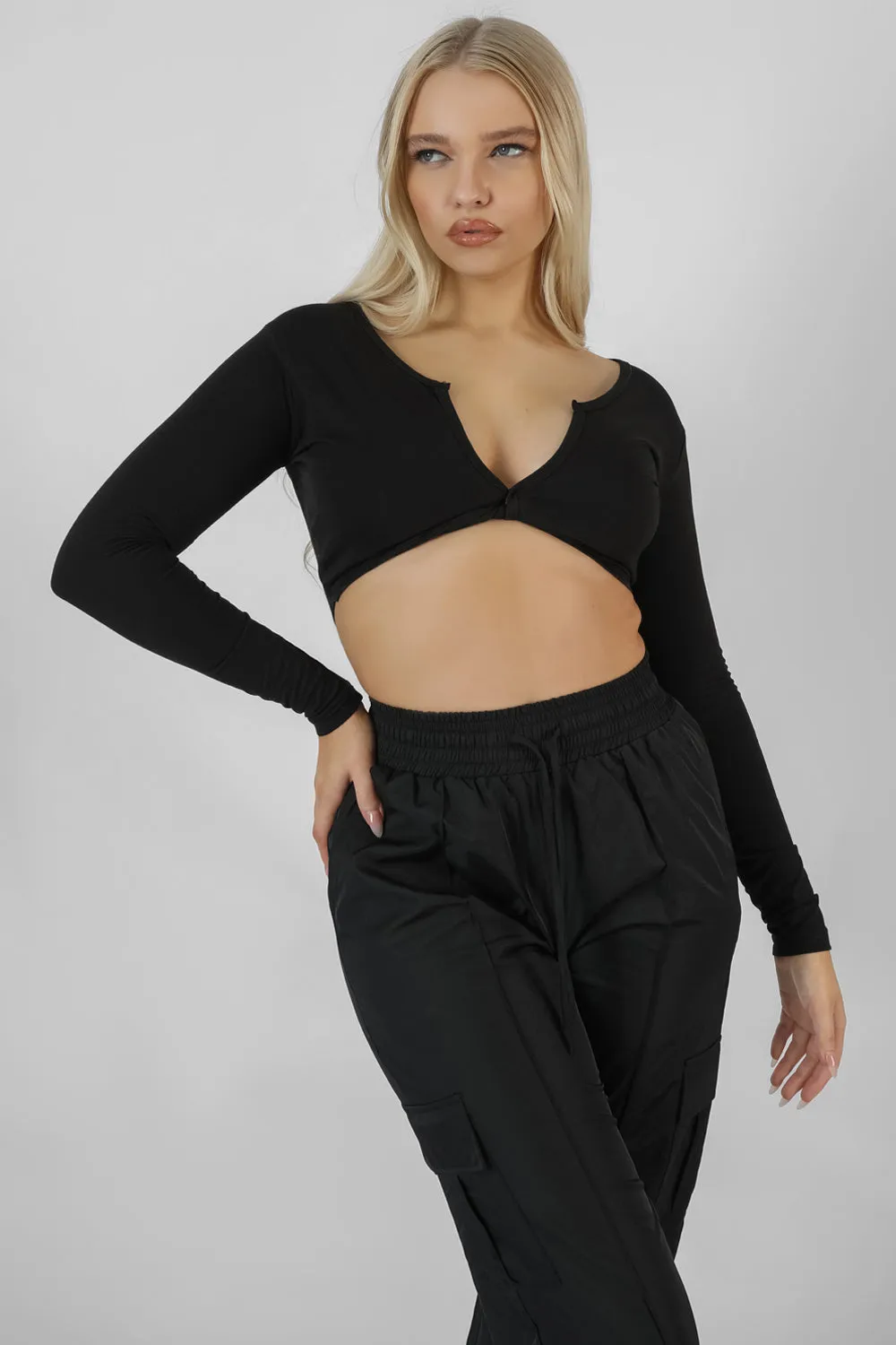 Twist Front Long Sleeve Crop Top Black sold by Public Desire product image thumbnail 4