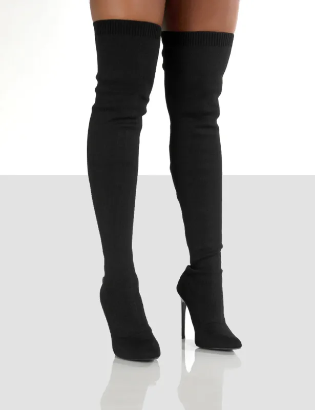 Ariame Black Over The Knee Knitted Boots sold by Public Desire