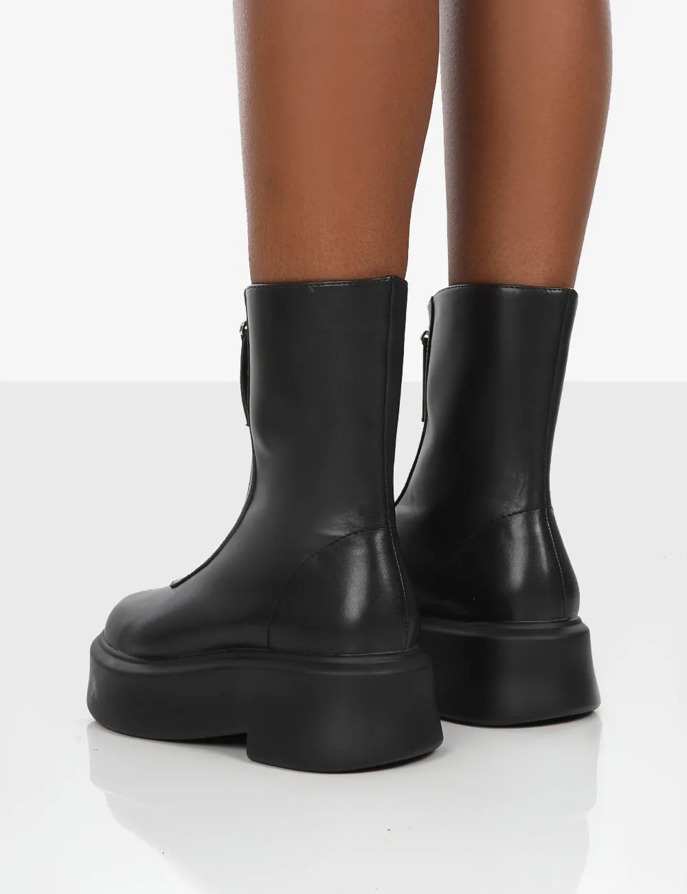 Indigo Black PU Platform Chunky Sole Zip Through Ankle Boot sold by Public Desire product image thumbnail 4