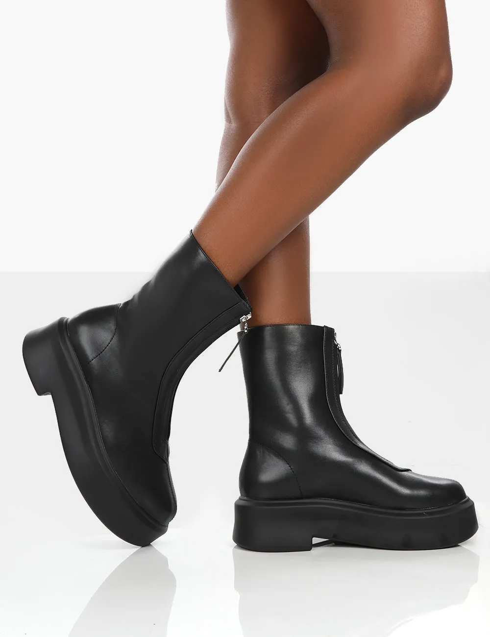 Indigo Black PU Platform Chunky Sole Zip Through Ankle Boot sold by Public Desire product image thumbnail 2