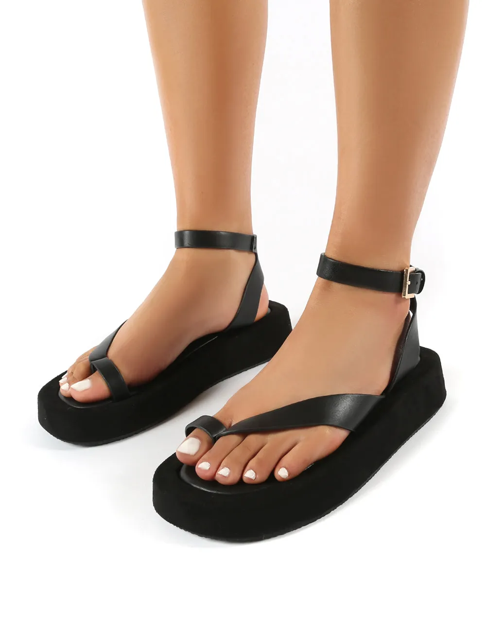 Think Black PU Toe Strap Buckle Detail Sandals sold by Public Desire product image thumbnail 3