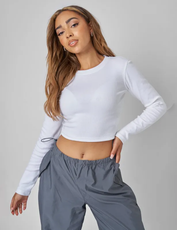 Long Sleeve Ribbed Top White sold by Public Desire