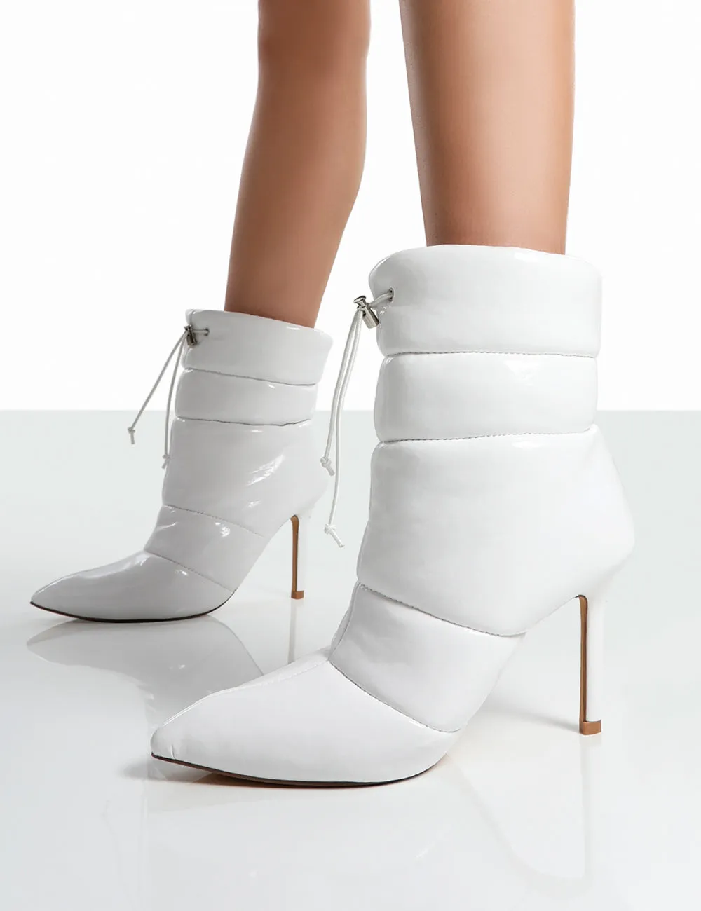 Reset White Patent Puffer Drawstring Stiletto Heeled Boots sold by Public Desire product image thumbnail 4