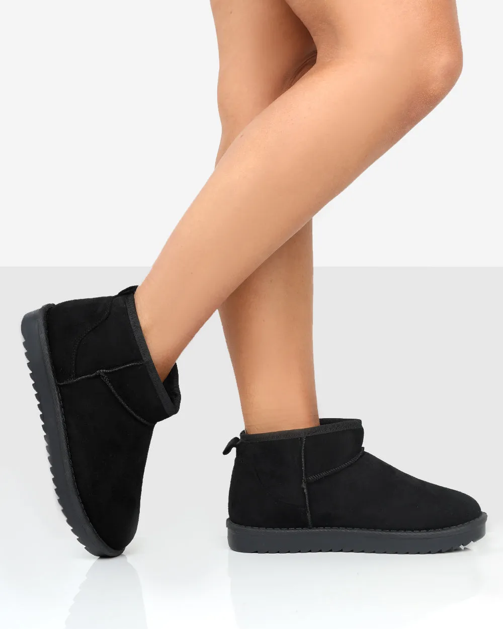 Frosty Black Faux Suede Ultra Mini Ankle Boots sold by Public Desire