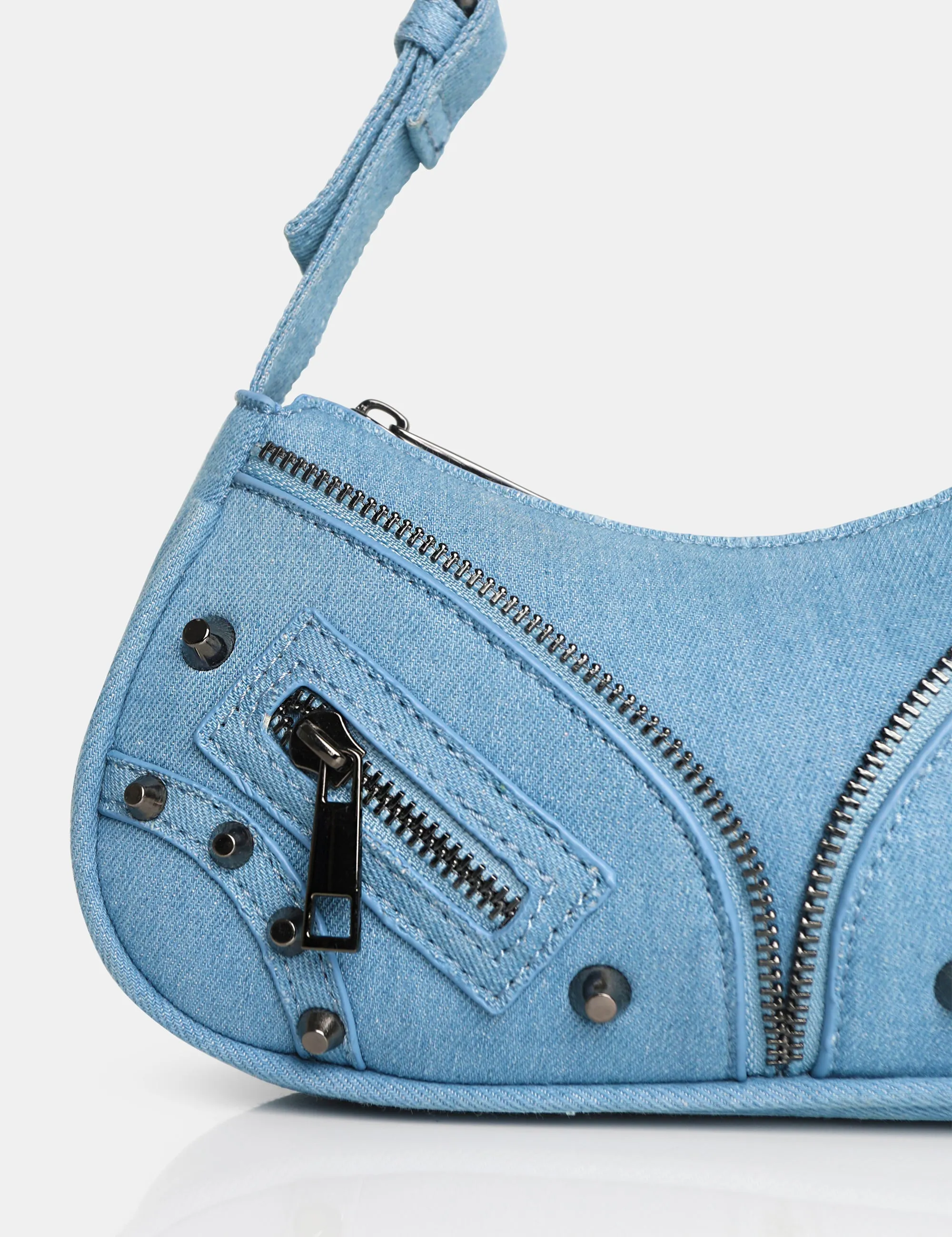 The Candice Zip Detailed Blue Denim Croc Shoulder Bag sold by Public Desire product image thumbnail 3