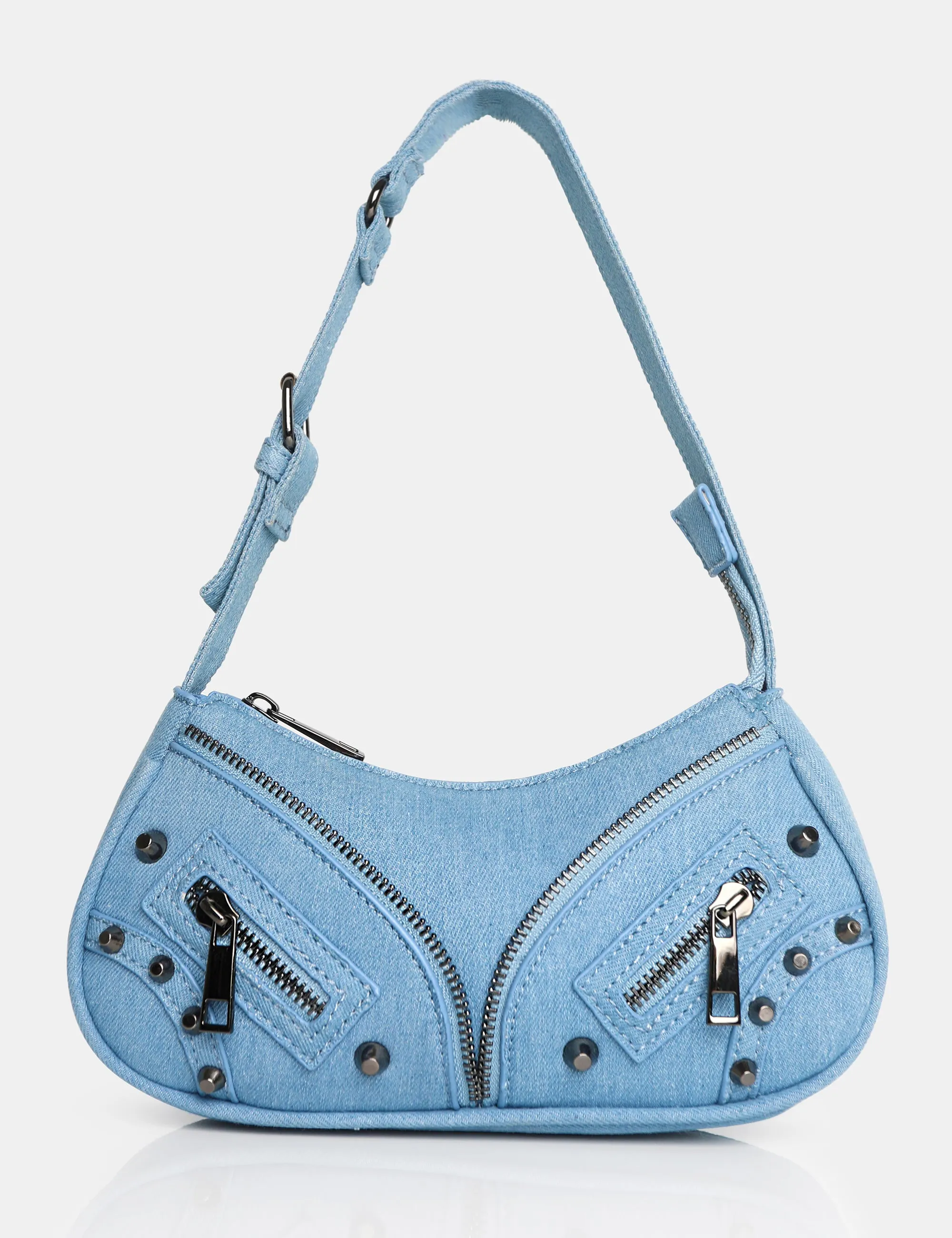 The Candice Zip Detailed Blue Denim Croc Shoulder Bag sold by Public Desire
