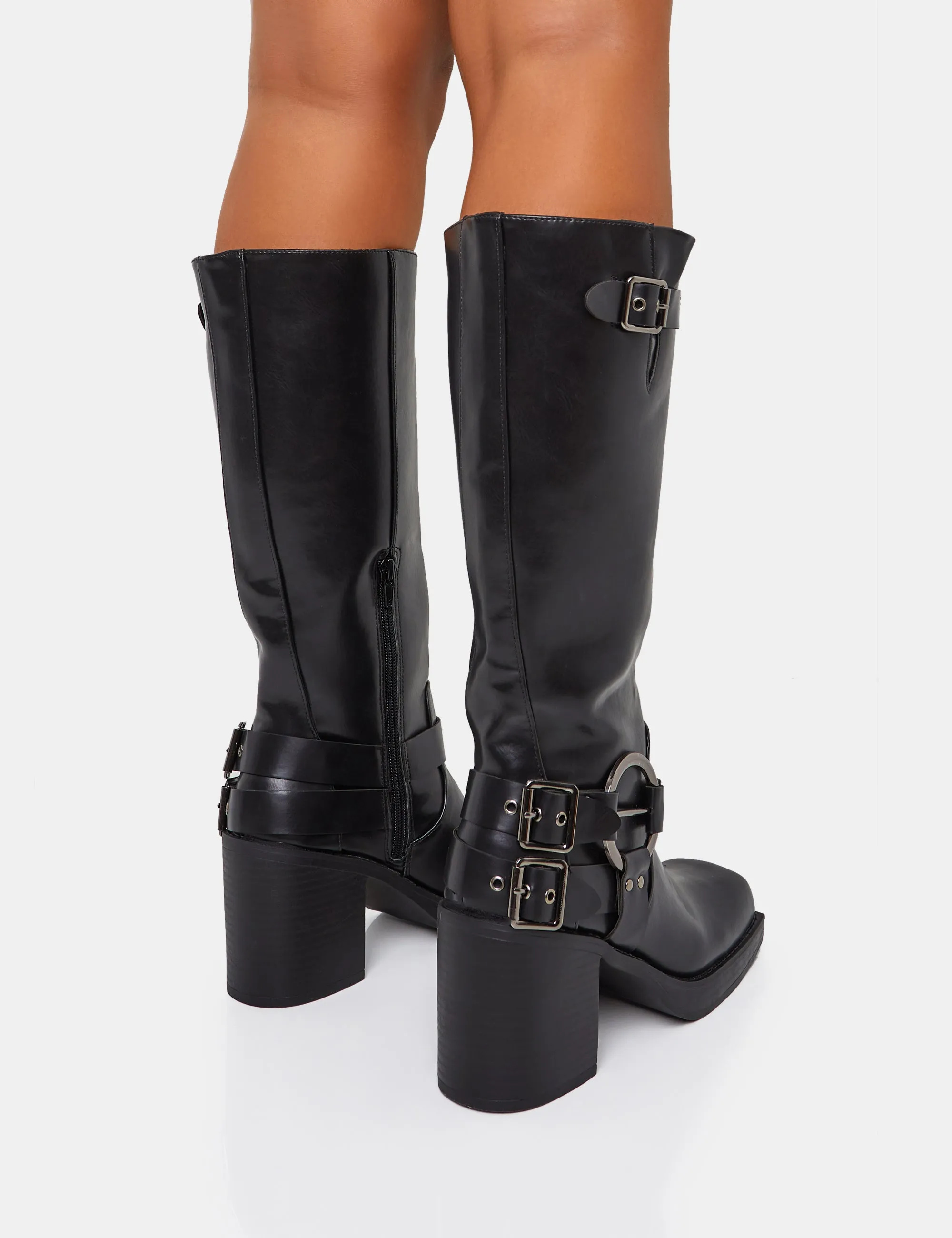 Jen Biker Black Buckle Silver Detail Block Heel Knee High Boots sold by Public Desire product image thumbnail 4