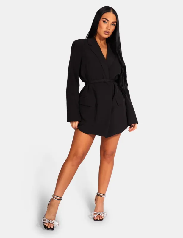 Wrap Belt Blazer Dress Black sold by Public Desire