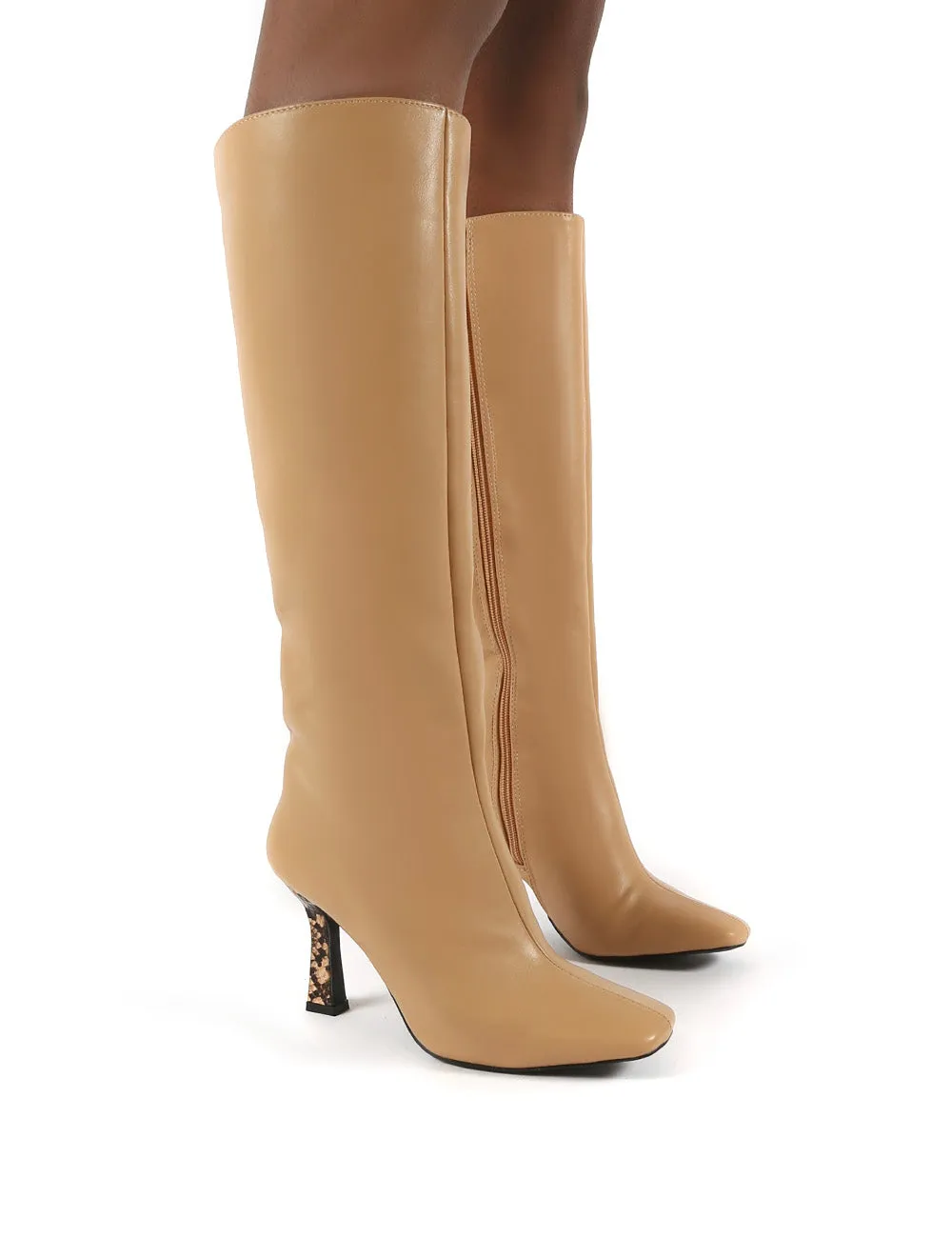 Repeat Nude Pu Heeled Knee High Boots sold by Public Desire