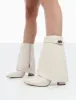 Fyre Wide Fit  Ecru Pointed Toe Block Heeled Ankle Boots sold by Public Desire
