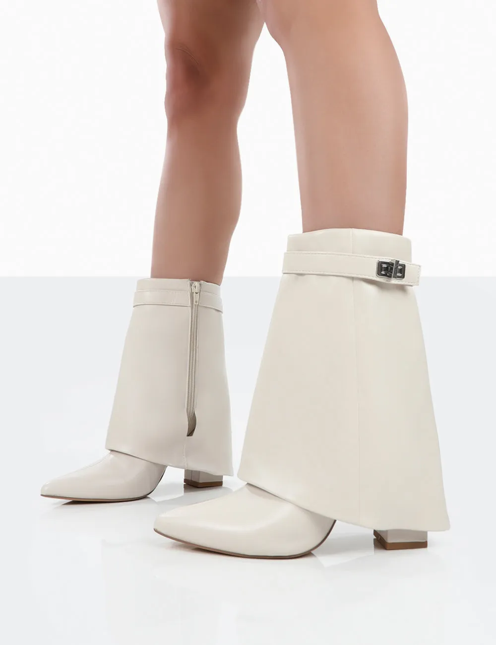 Fyre Wide Fit Ecru Pointed Toe Block Heeled Ankle Boots sold by Public Desire product image thumbnail 4