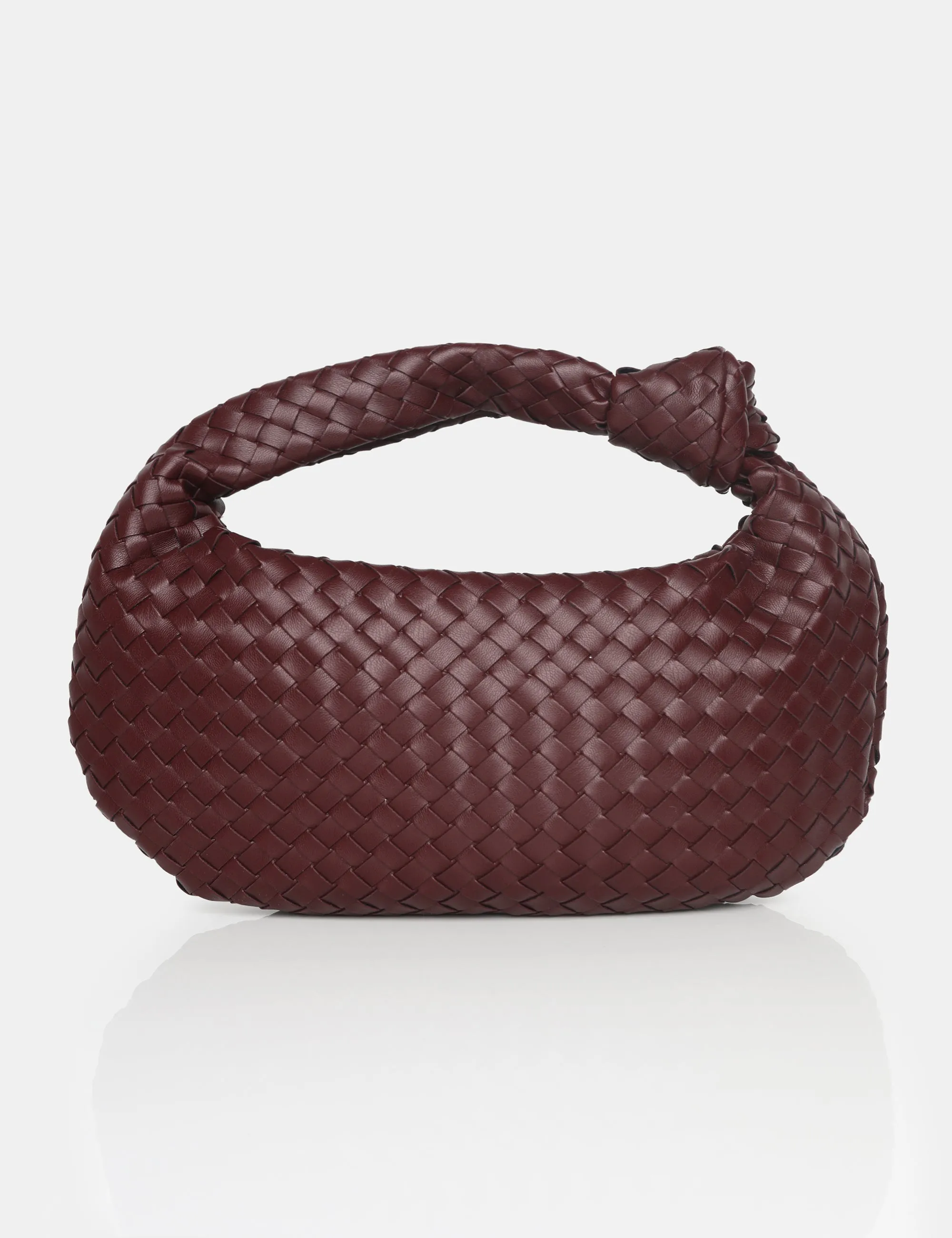 The Blame Burgundy Woven PU Knot Detail Mini Grab Bag sold by Public Desire
