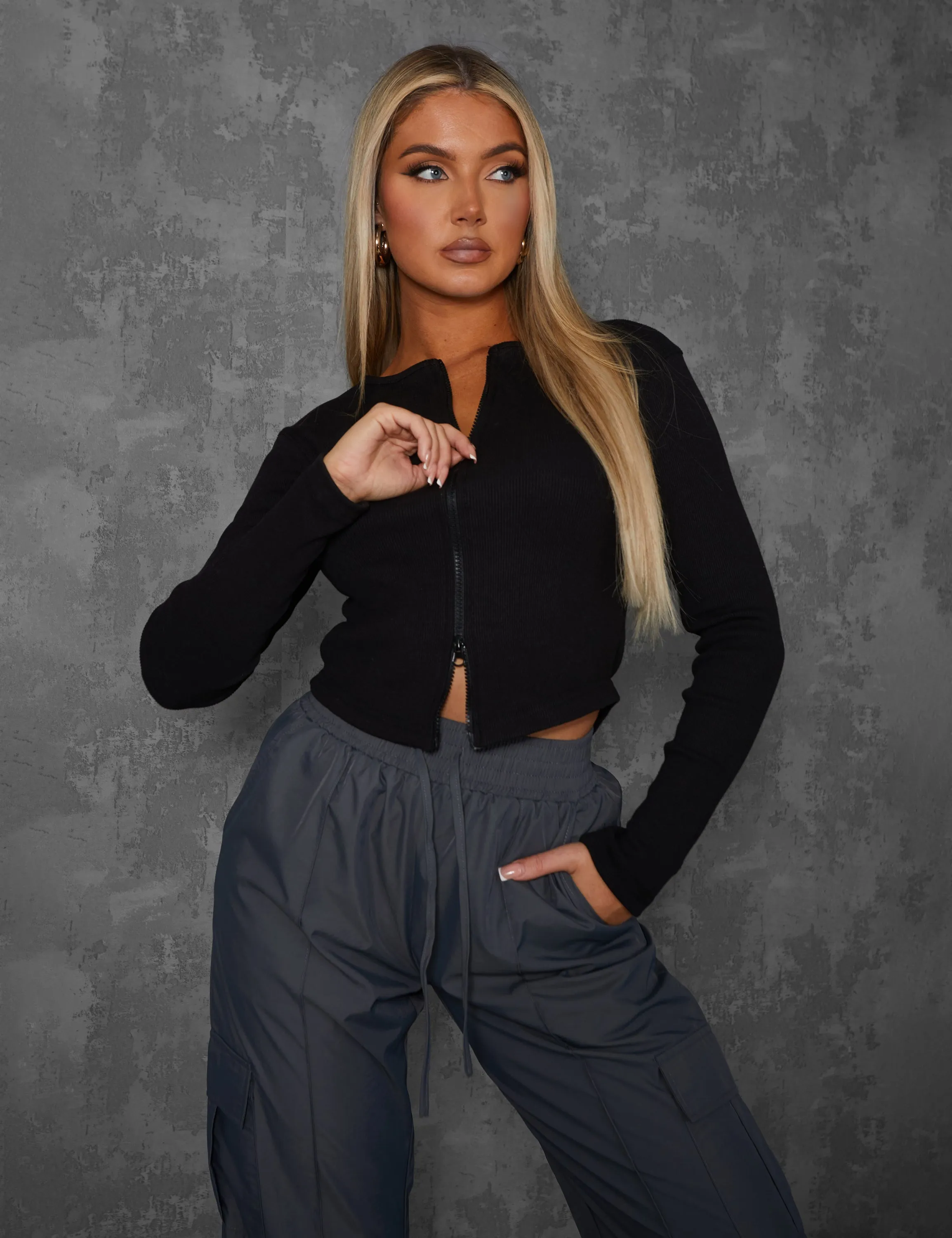 Zip Front High Neck Kaiia Sport Top Black sold by Public Desire product image thumbnail 3