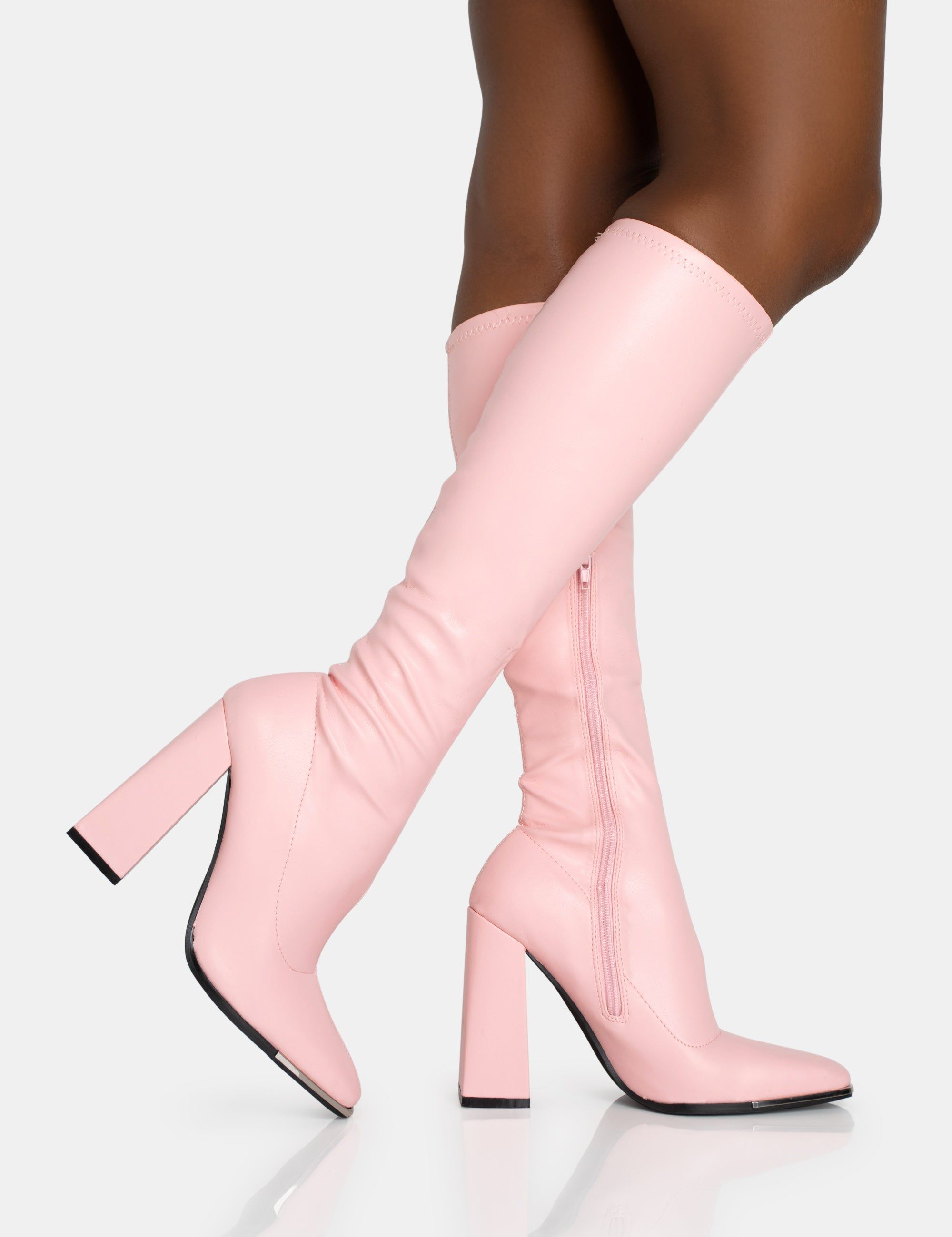 Caryn Baby Pink Pu Knee High Block Heeled Boots sold by Public Desire product image thumbnail 2