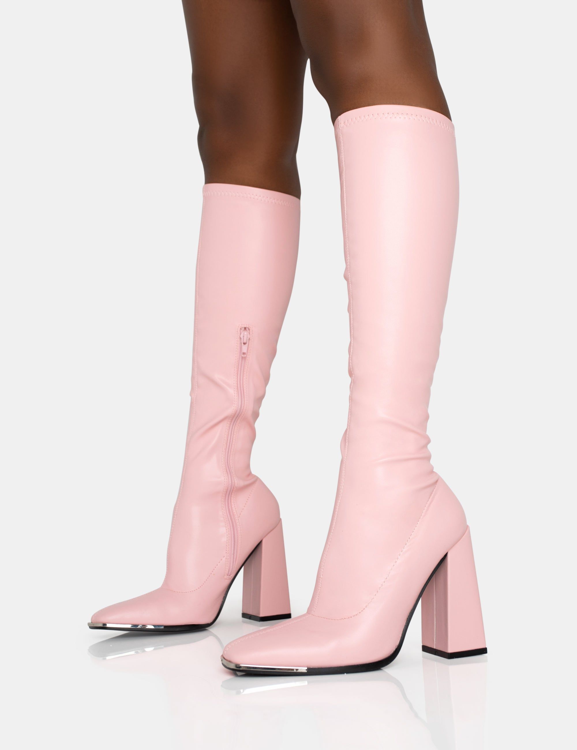 Caryn Baby Pink Pu Knee High Block Heeled Boots sold by Public Desire product image thumbnail 3