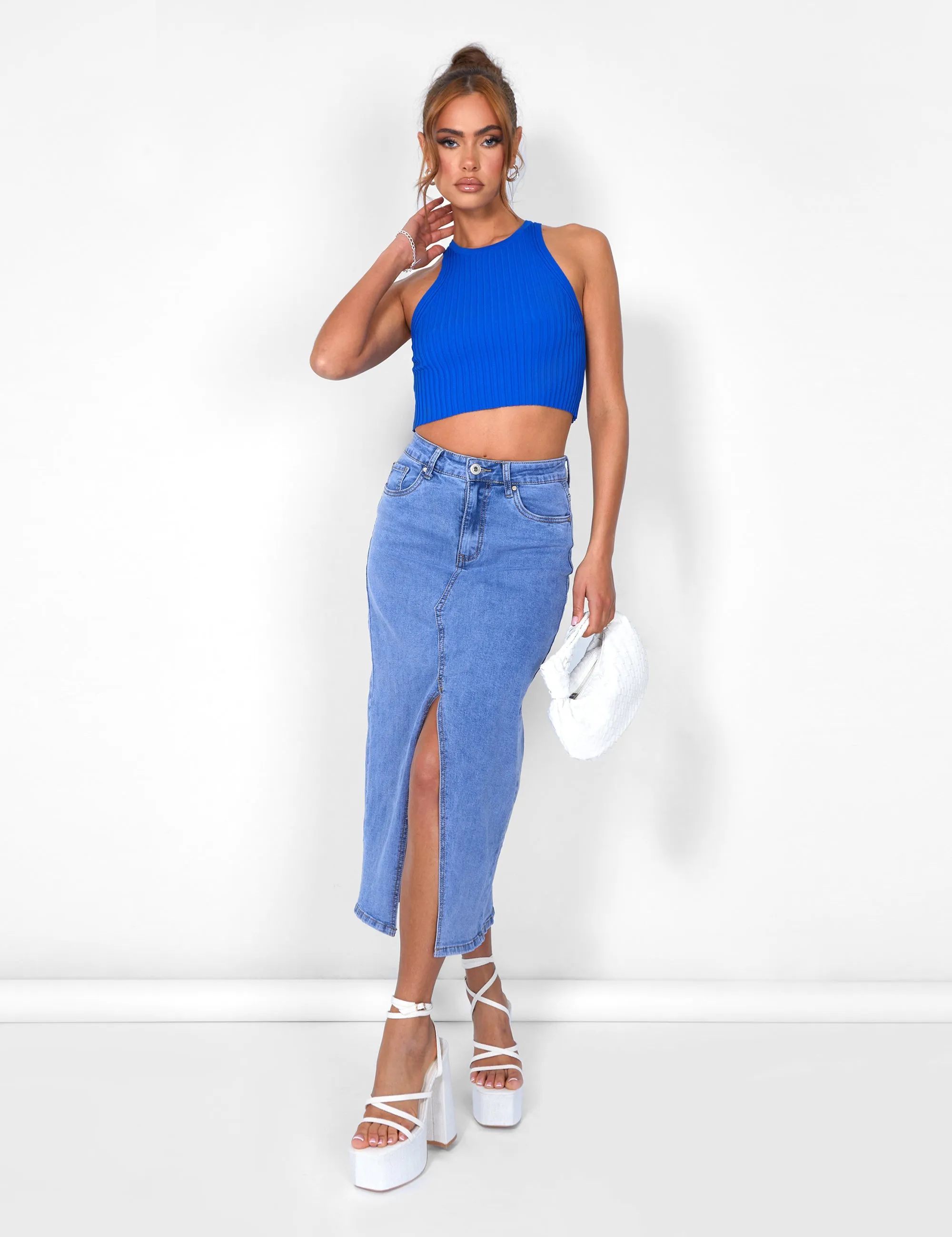 Knitted Ribbed Racer Top Cobalt Blue sold by Public Desire product image thumbnail 2