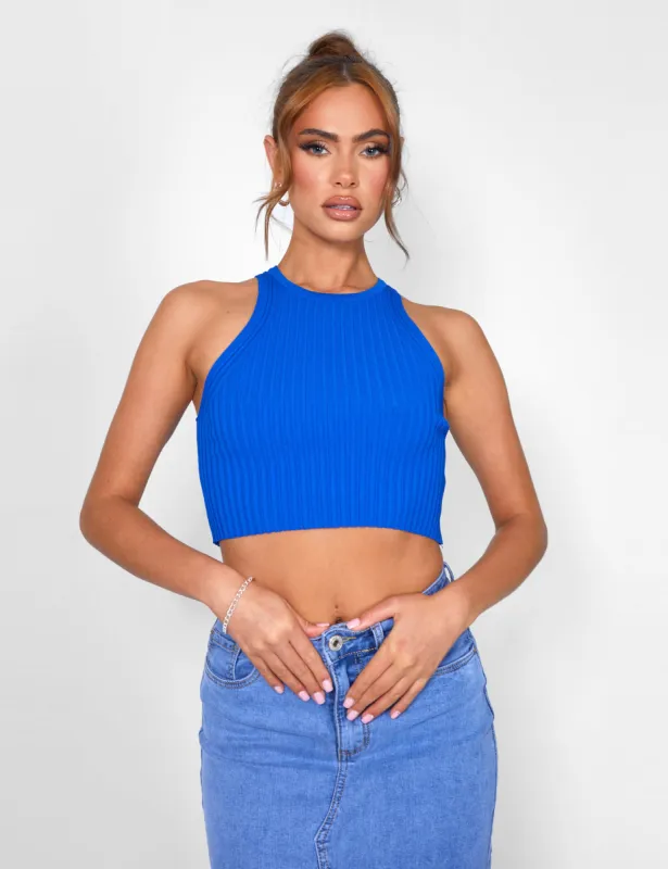 Knitted Ribbed Racer Top Cobalt Blue sold by Public Desire