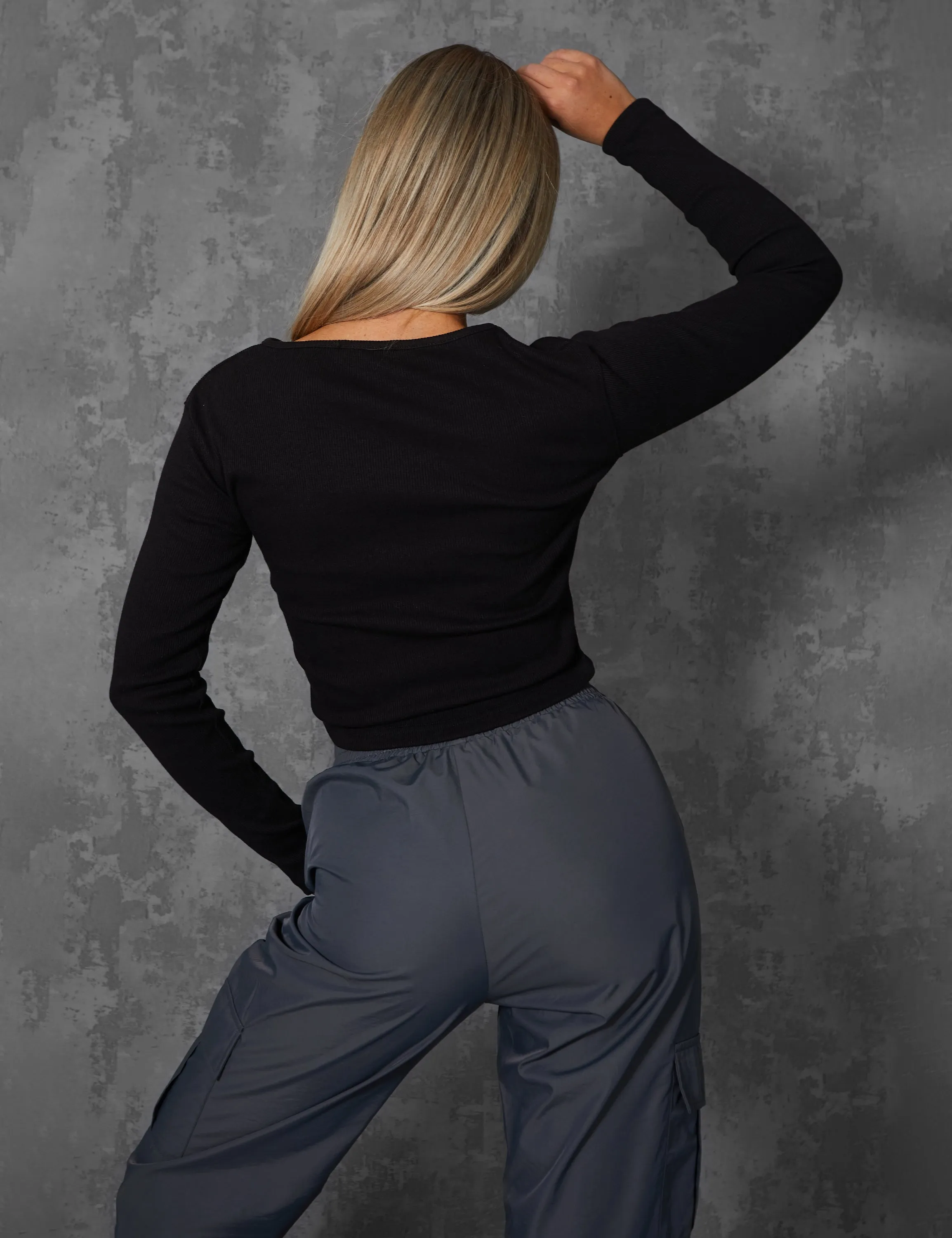 FITTED LONG SLEEVE T-SHIRT BLACK sold by Public Desire product image thumbnail 2