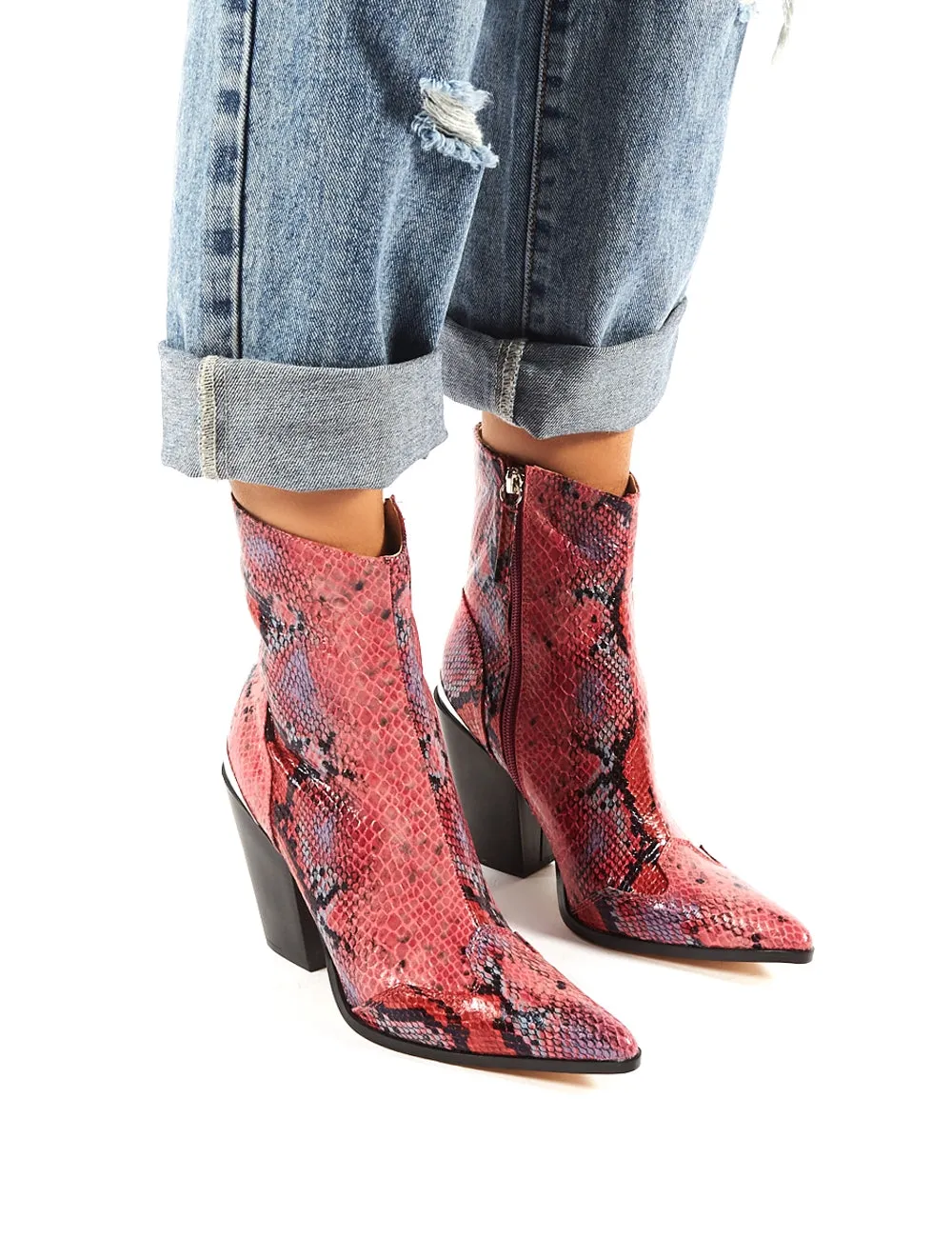 Heidi Snakeskin Block Heeled Western Ankle Boots sold by Public Desire product image thumbnail 5
