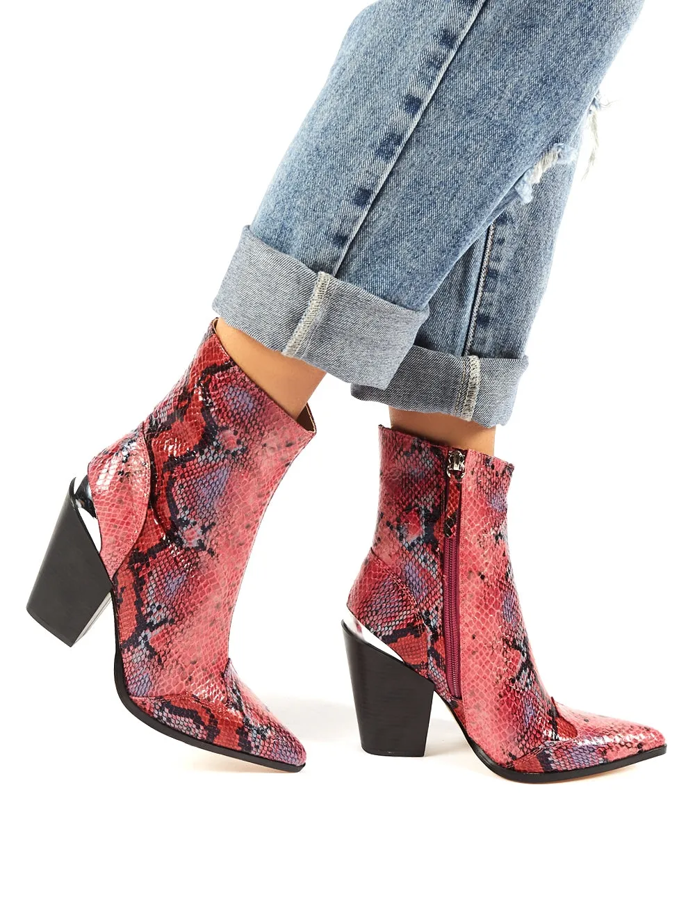 Heidi Snakeskin Block Heeled Western Ankle Boots sold by Public Desire product image thumbnail 3