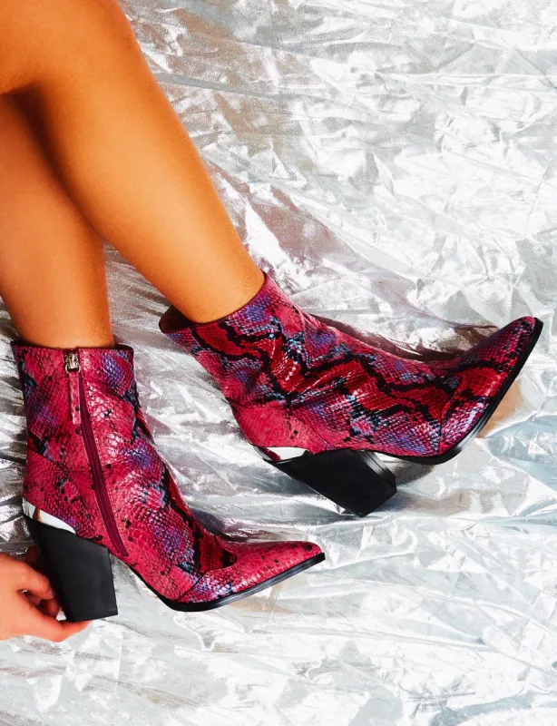 Heidi Snakeskin Block Heeled Western Ankle Boots sold by Public Desire