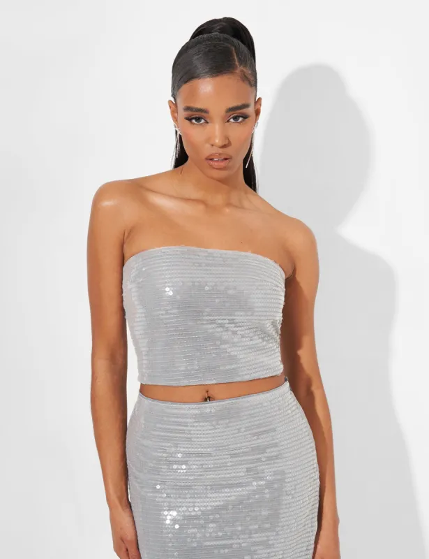 Sequin Bandeau Top Grey sold by Public Desire