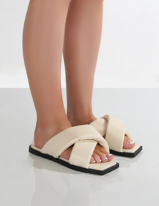 Shatter Wide Fit Bone Cross Over Slider Sandals made by Public Desire