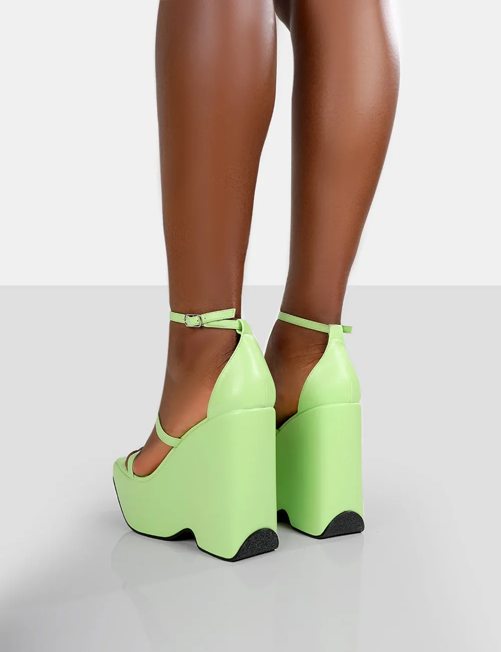 Duke Green Lime Strappy Square Toe Platform Wedge High Heels sold by Public Desire product image thumbnail 2