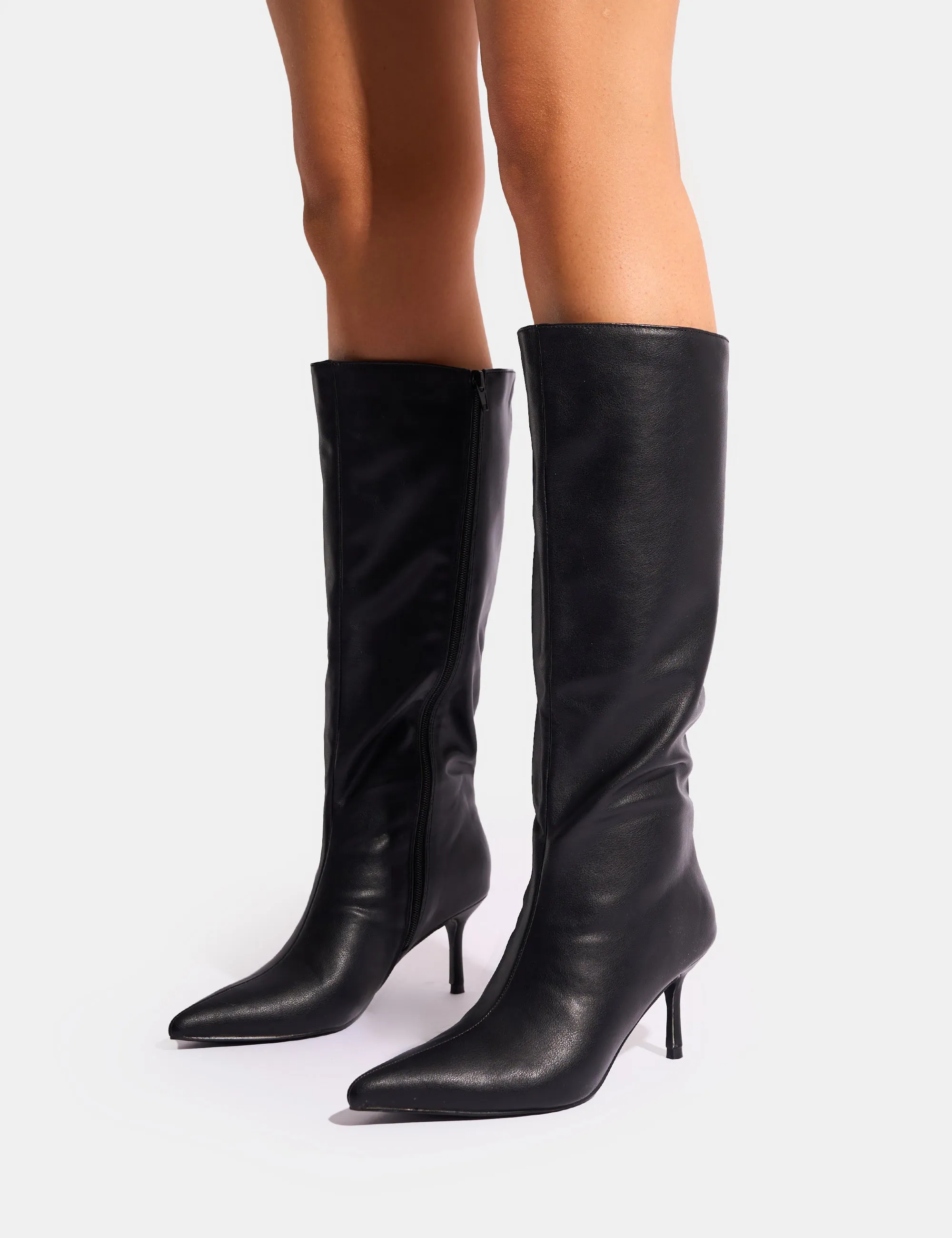 Amped Black Pointed Toe Mid Heel Knee High Boots sold by Public Desire product image thumbnail 4
