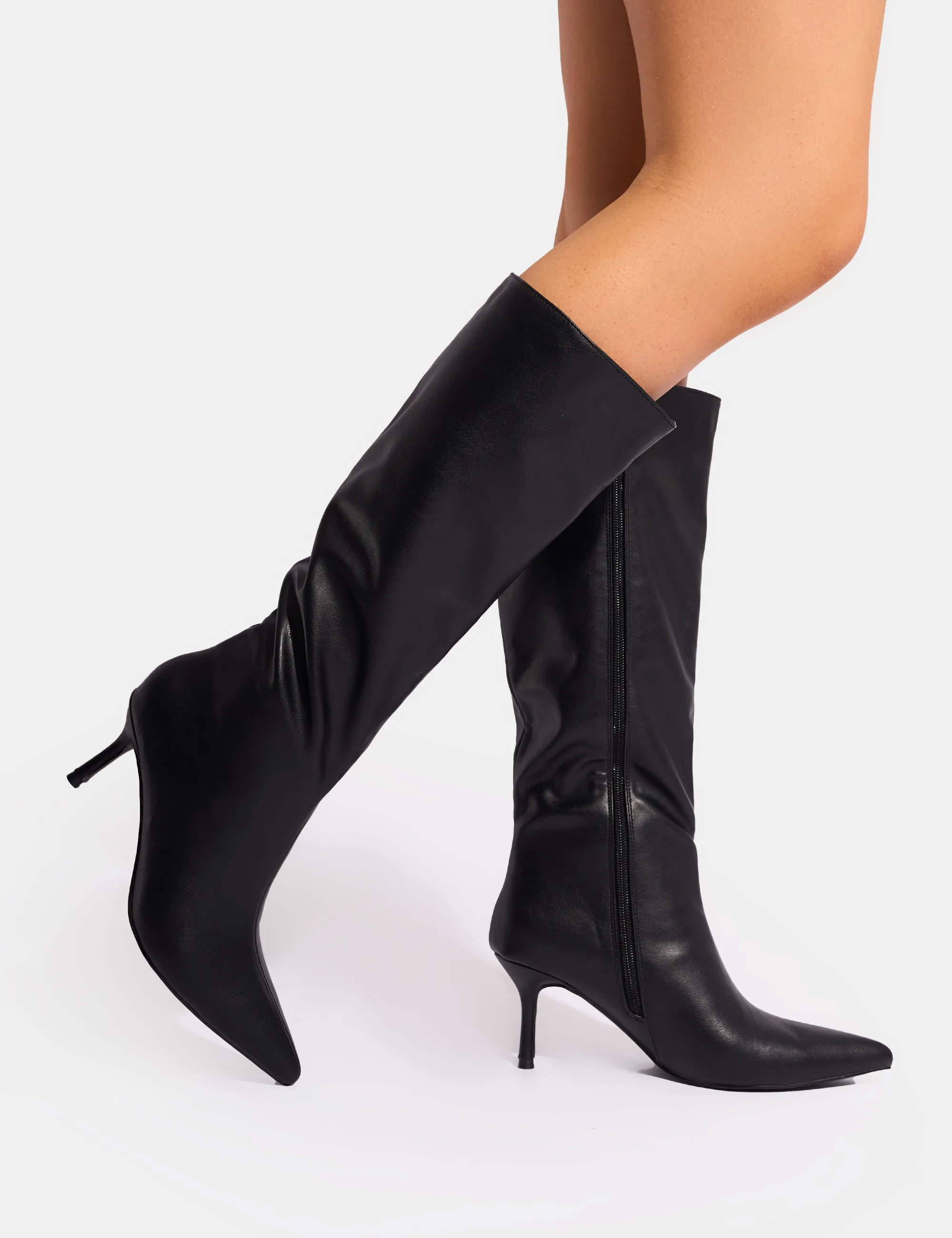 Amped Black Pointed Toe Mid Heel Knee High Boots sold by Public Desire product image thumbnail 2