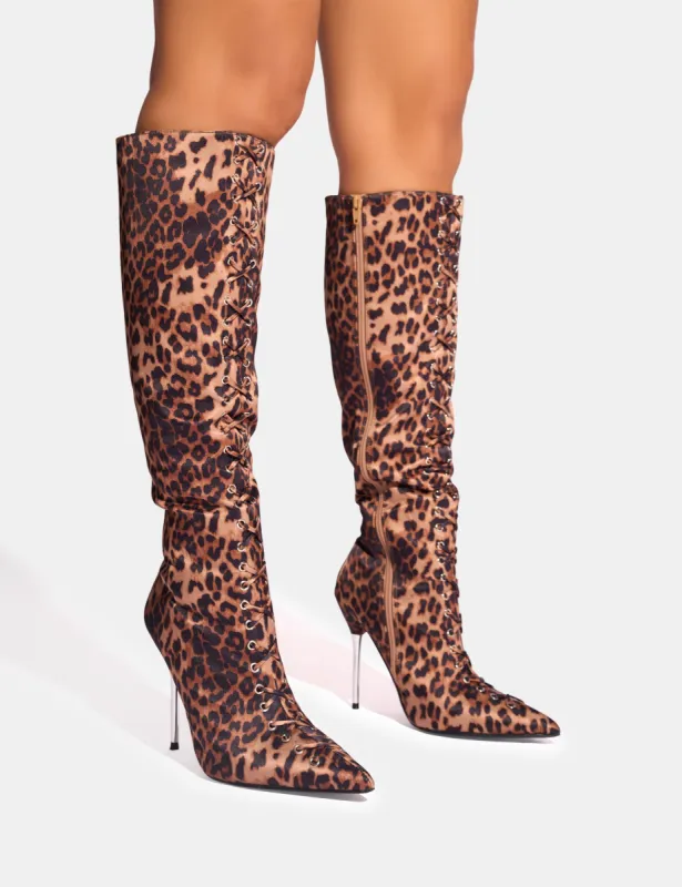 Witchcraft Leopard Lace Up Knee High Boots sold by Public Desire