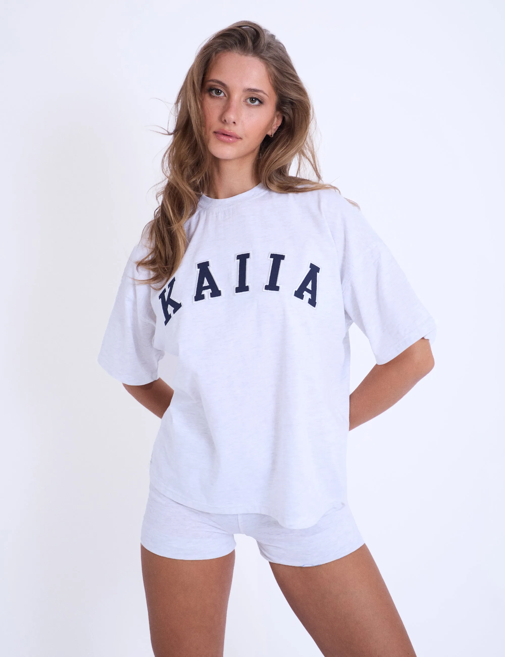 Kaiia Oversized T-shirt Grey Marl & Navy sold by Public Desire