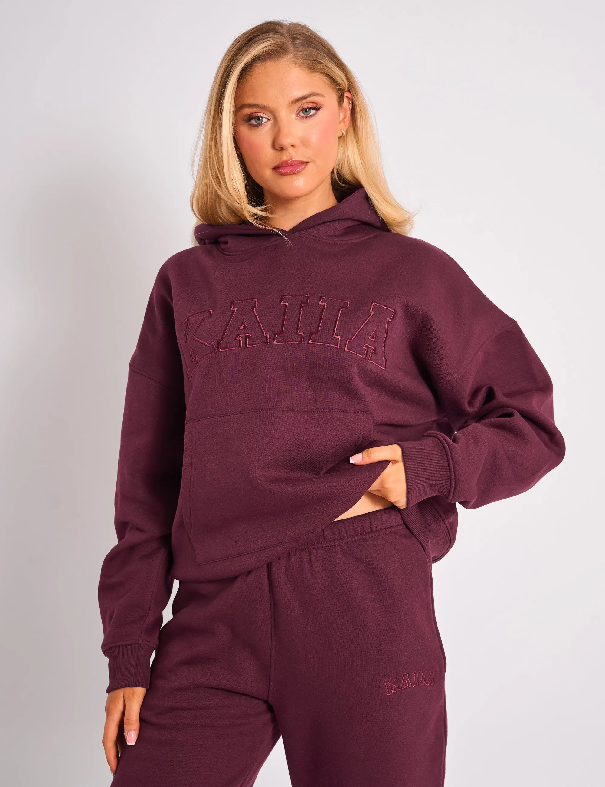 Kaiia Slogan Oversized Hoodie Plum sold by Public Desire