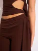 Knot Detail Tie Side Luxe Slinky Trousers Chocolate sold by Public Desire