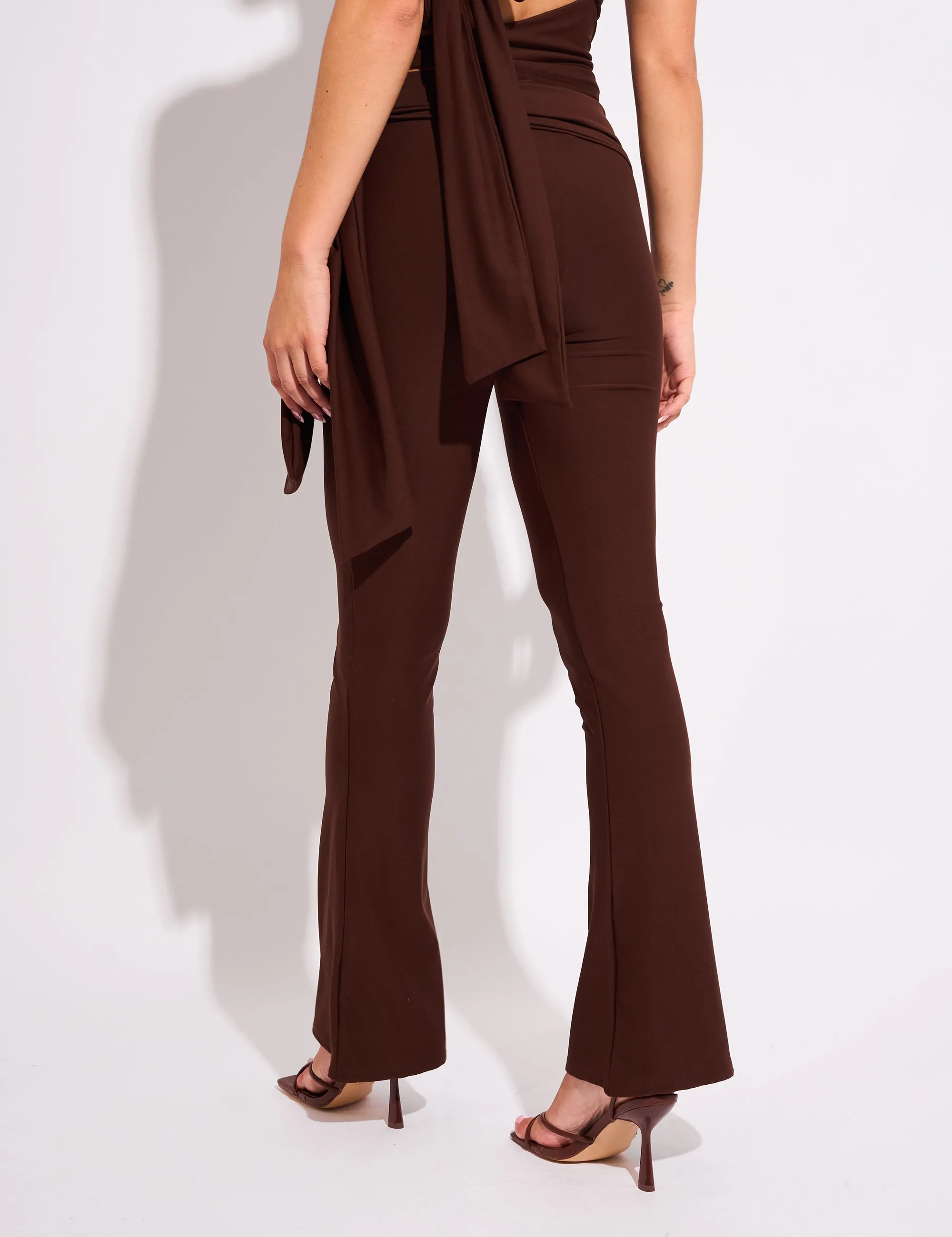 Knot Detail Tie Side Luxe Slinky Trousers Chocolate sold by Public Desire product image thumbnail 3