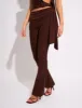 Knot Detail Tie Side Luxe Slinky Trousers Chocolate sold by Public Desire