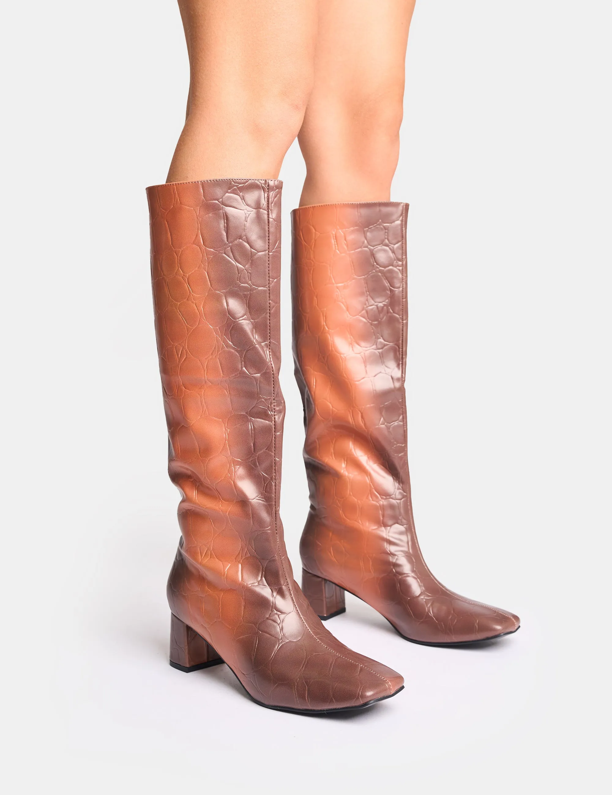 Tamira Brown Ombre Block Heel Knee High Boots sold by Public Desire