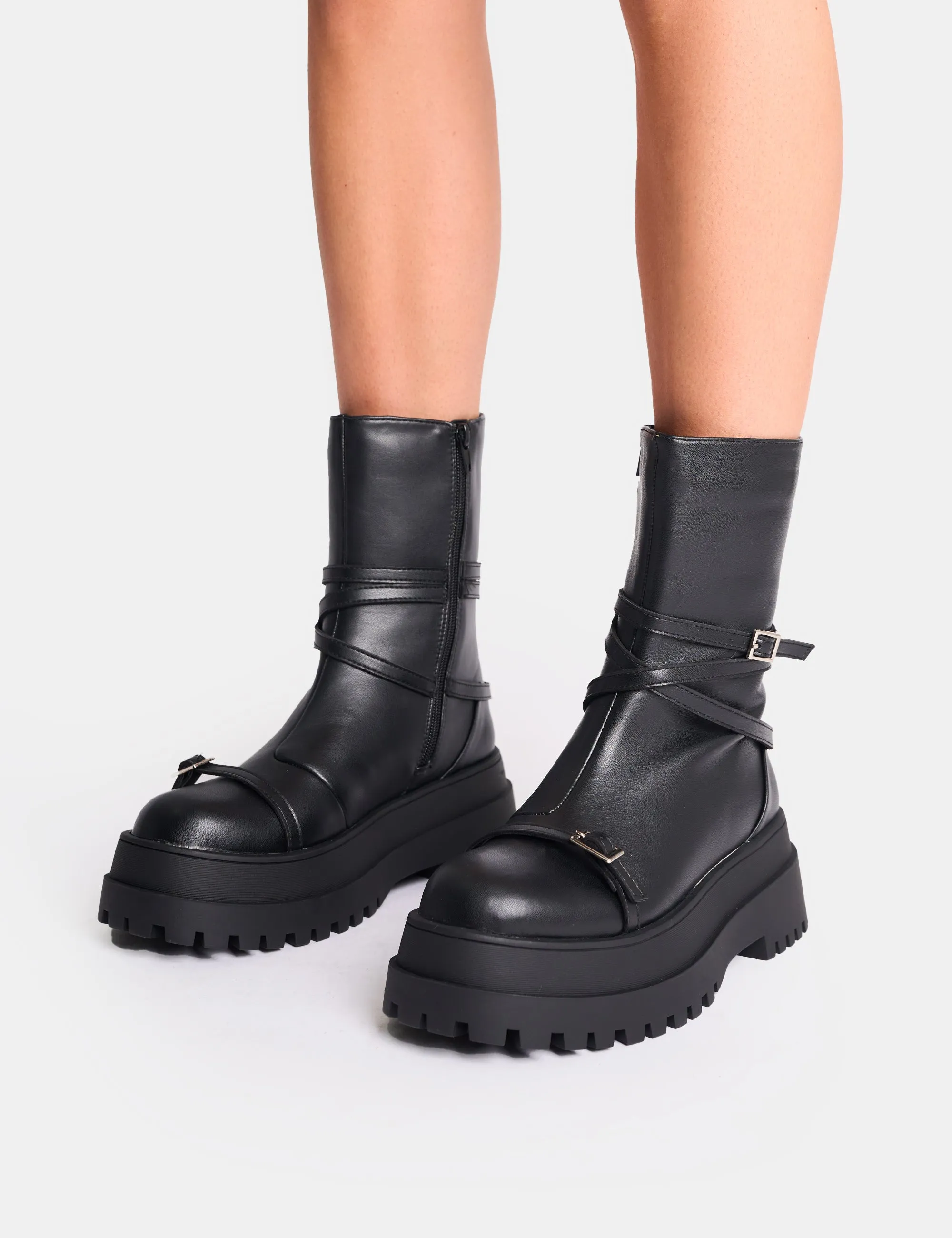 Odessa Black Multi Strap Detail Chunky Sole Ankle Boots sold by Public Desire product image thumbnail 4