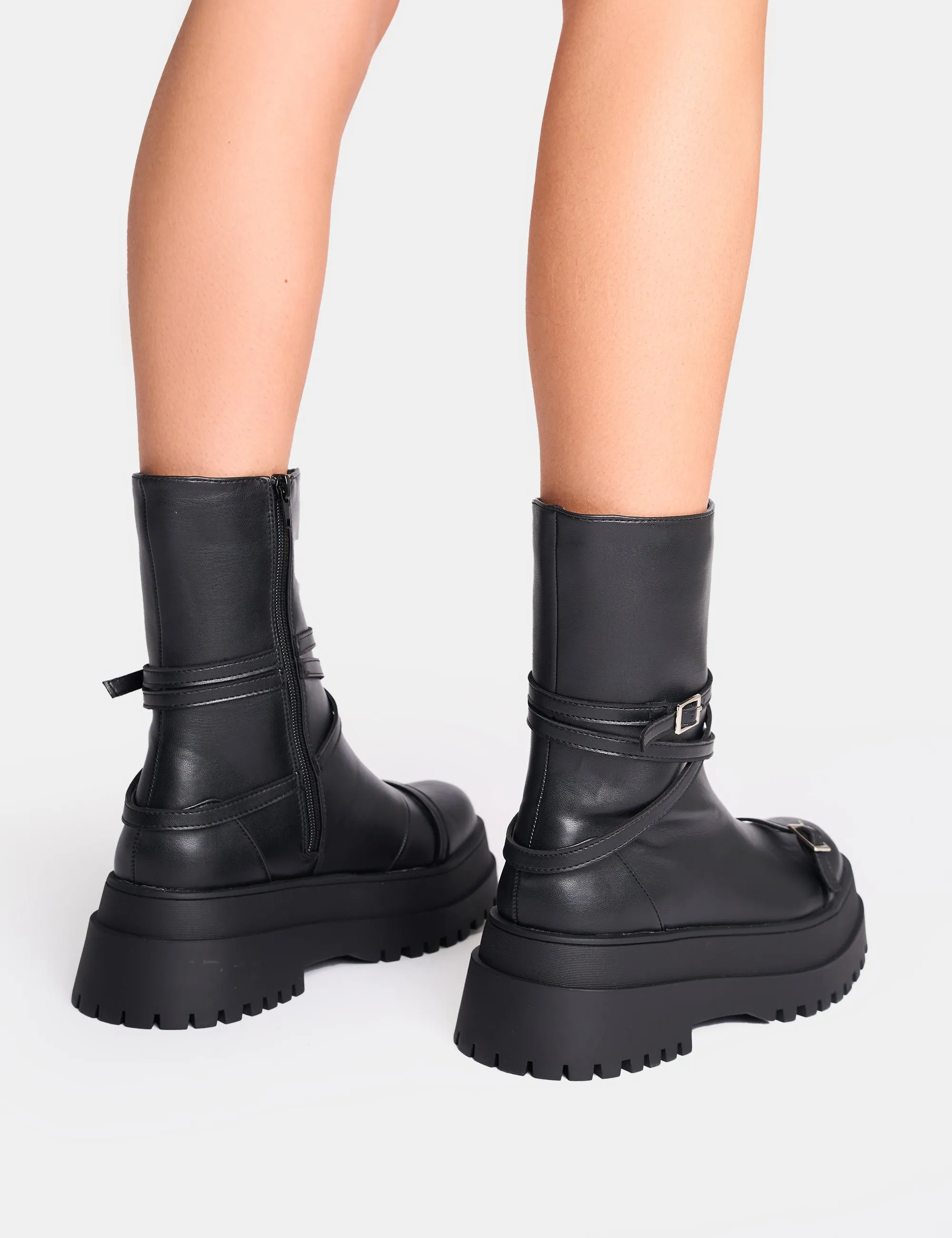 Odessa Black Multi Strap Detail Chunky Sole Ankle Boots sold by Public Desire product image thumbnail 3