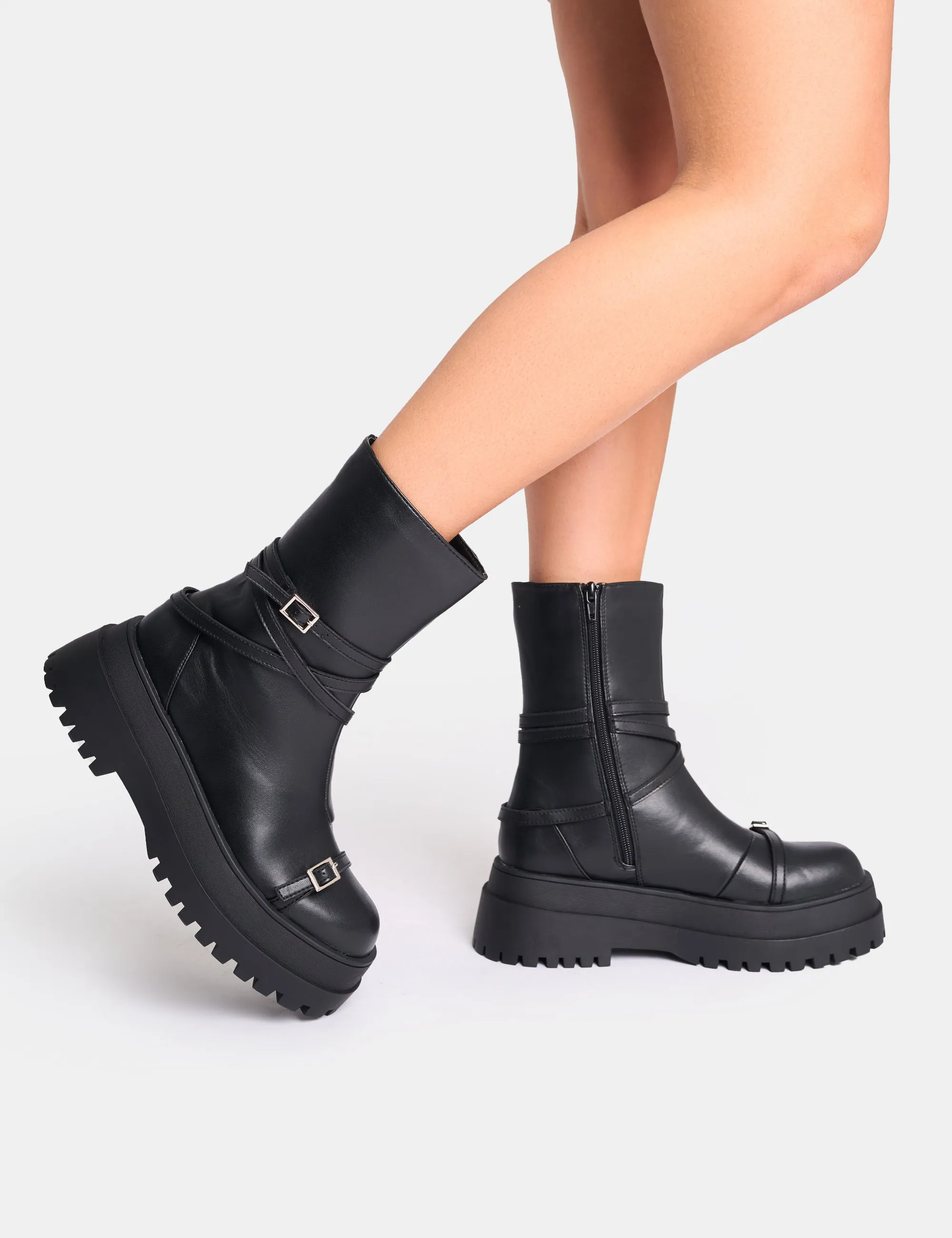 Odessa Black Multi Strap Detail Chunky Sole Ankle Boots sold by Public Desire product image thumbnail 2